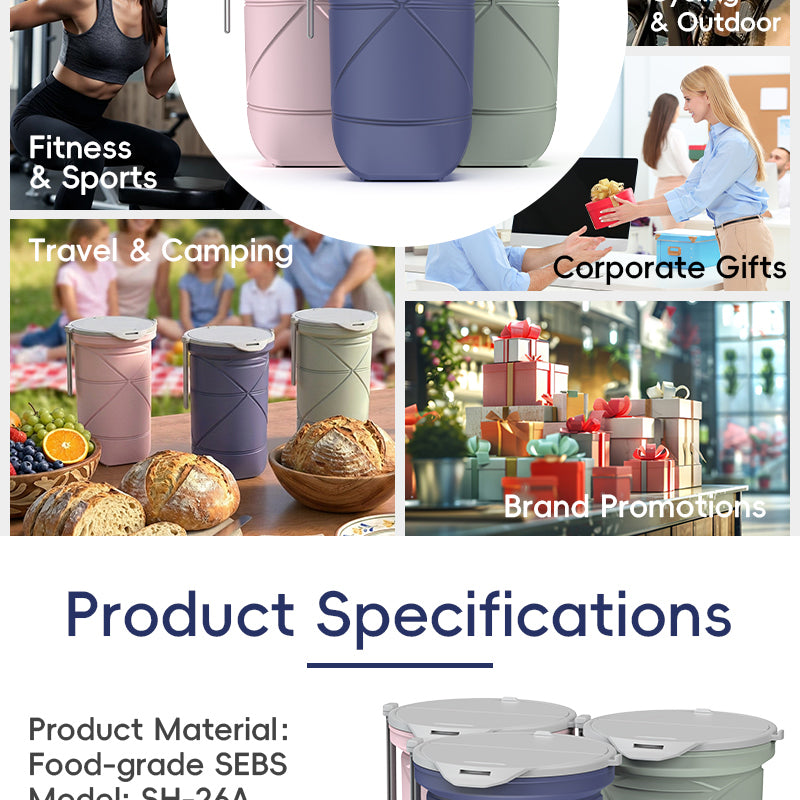 SH26 Silicone Collapsible Water Bottle Portable Foldable Travel Cup
